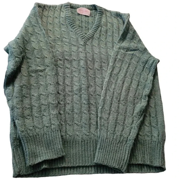 Vtg Lord Jeff V-Neck Sweater XL Green Grandpa Pullover Cozy Long Sleeve Made USA - Picture 1 of 11